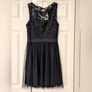 Lauren Conrad Navy Dress W/ Floral Overlay